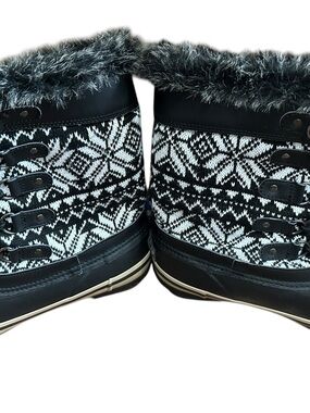 Tamarack Women’s Snow Boots Black Fair Isle Thinsulate 200g Fur Trim Duck Boots